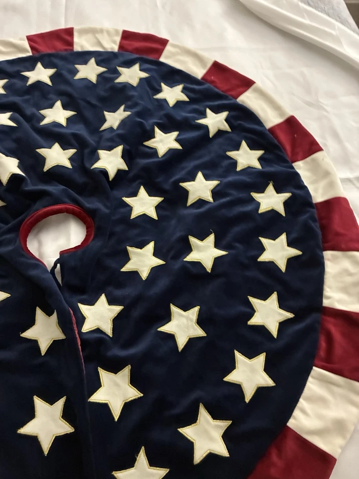Velvet Patriotic American Flag Stars & Stripes Christmas Tree Skirt 42” Diam - Image 4 of 4