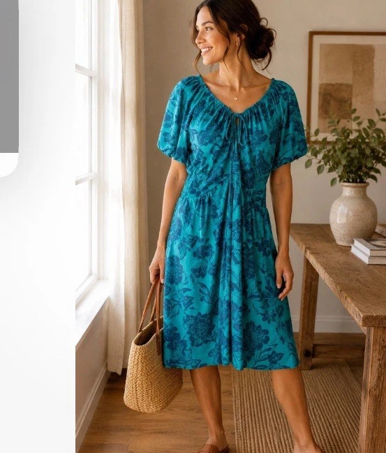 cato formal dresses Brown puffy sleeves midi dress-CATO XL / Brown Side seam pockets Cato Womens Formal Dress Size