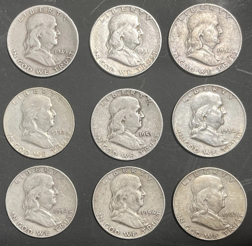 Ben Franklin SiIver Half DolIars 90% SiIver Lot of 5