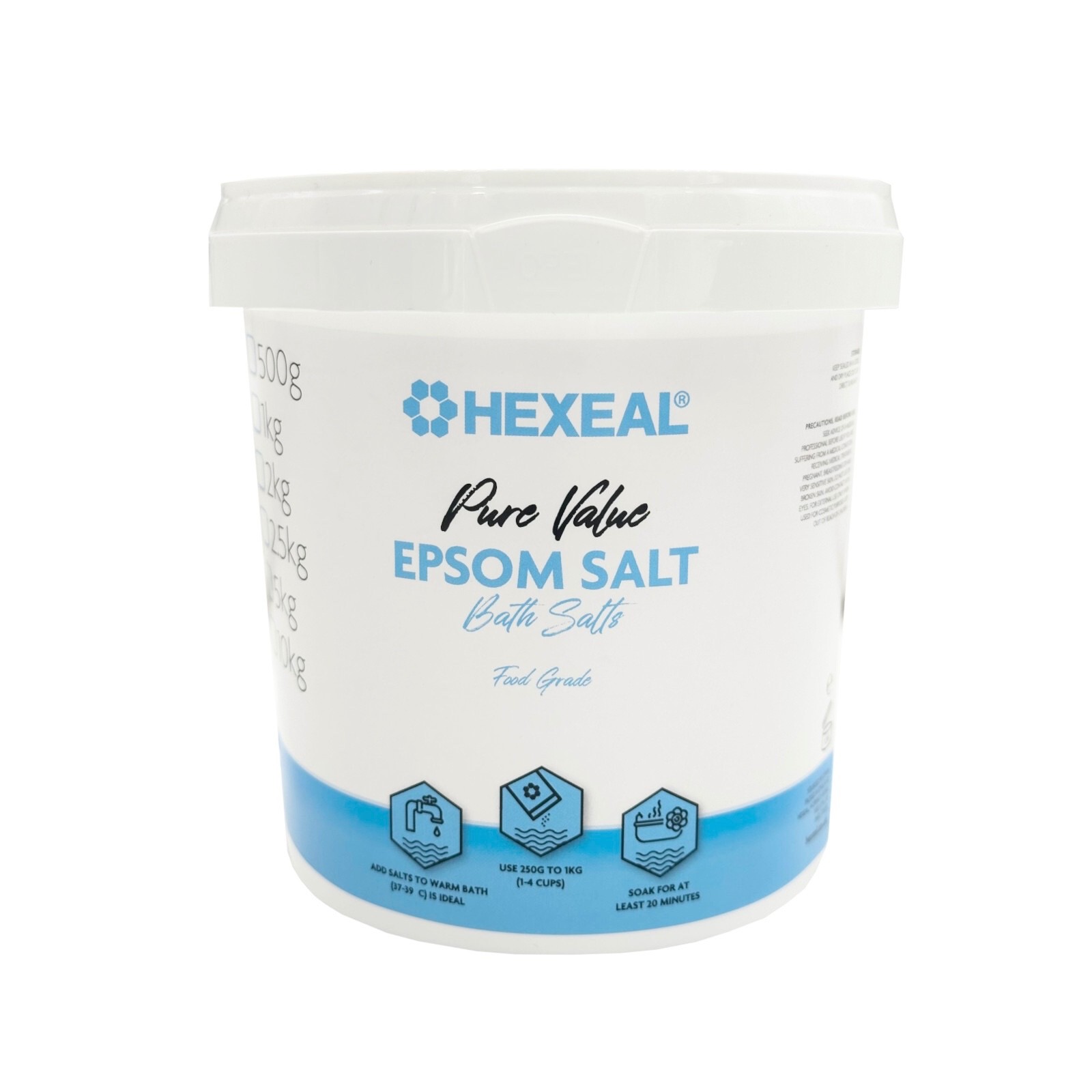 Hexeal Pure Value Epsom Salt 1kg – 1kg Bucket of Food Grade Magnesium Sulphate