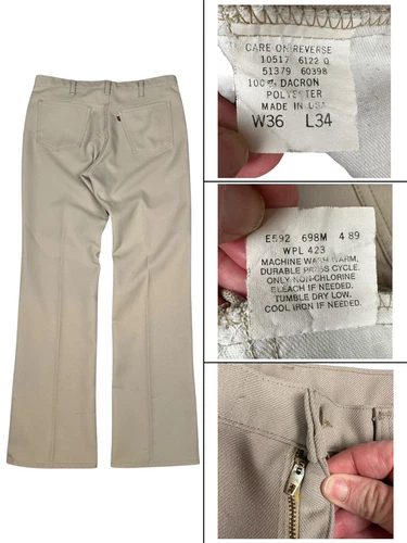 VTG 80s Levis Pants Mens 36x34 Beige Sta Prest Bootcut Scovill Zip Western USA