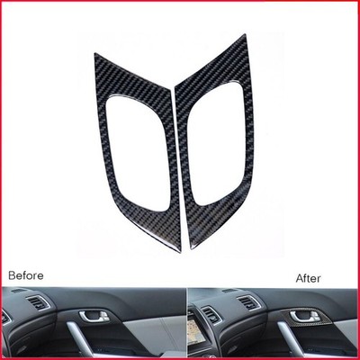 2Pcs For Honda Civic Coupe 13-15 Carbon Fiber Inner Door Handle Bowl Panel Cover