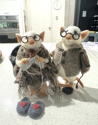 Two x Needle Felted Mice From Mouse House By Alina