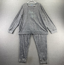 Jane and Bleecker XXL Gray Polka Dot Pajama Set Long Sleeve Fleece PJs Sleepwear