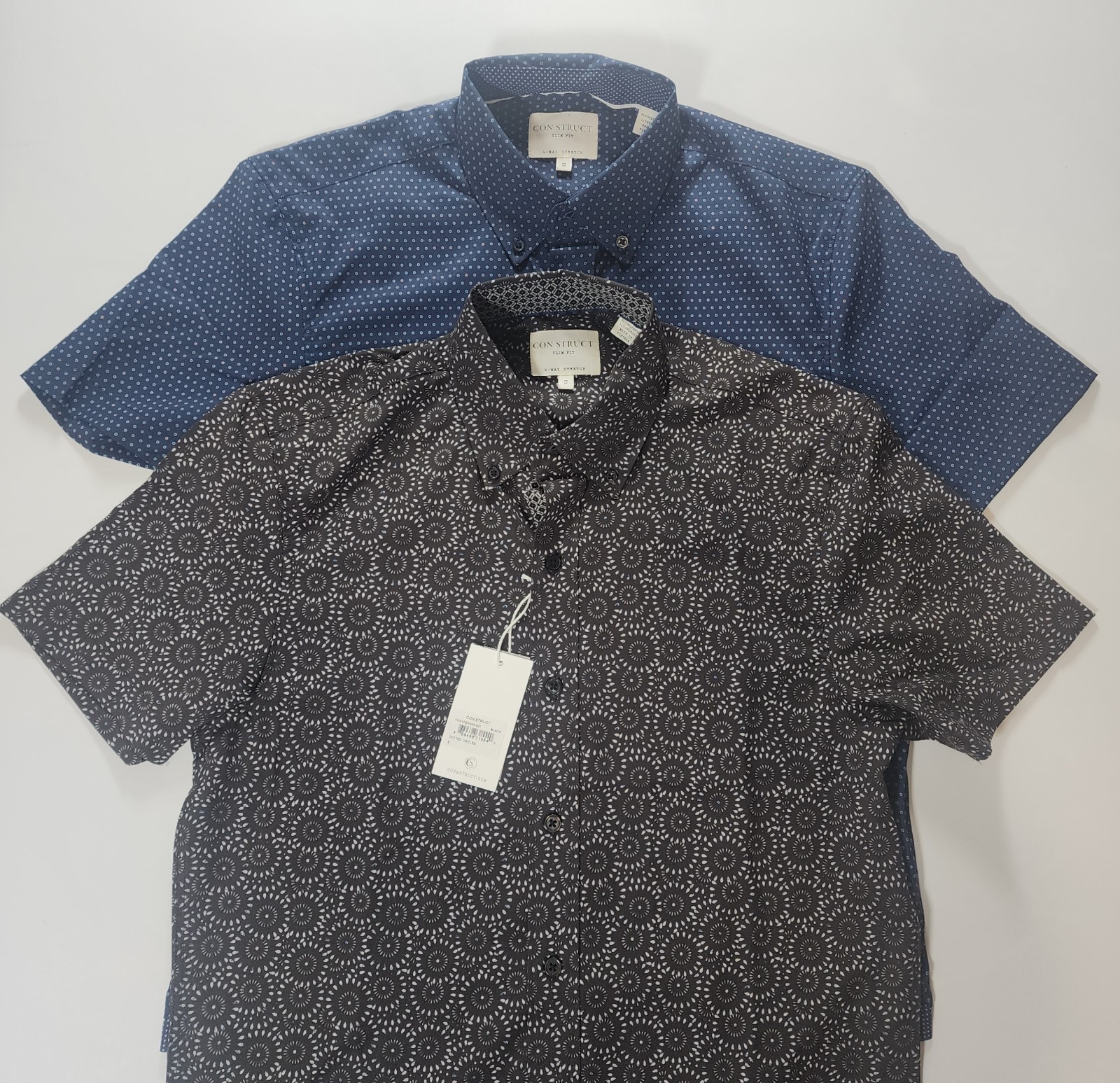 Con.Struct Shirt Mens S Lot of 2 Slim Fit 4 Way Stretch Geometric Polka Dots NEW