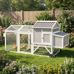 Poulailler mobile en bois avec enclos roues nichoir tiroir nettoyage 220 cm