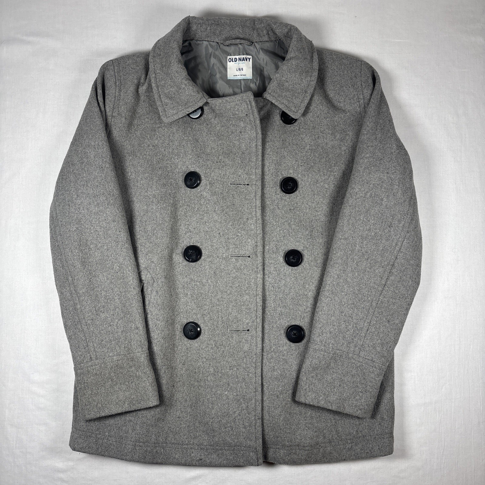 Old Navy Women's Gray Wool Blend Pea Coat Jacket Double Breasted Size L