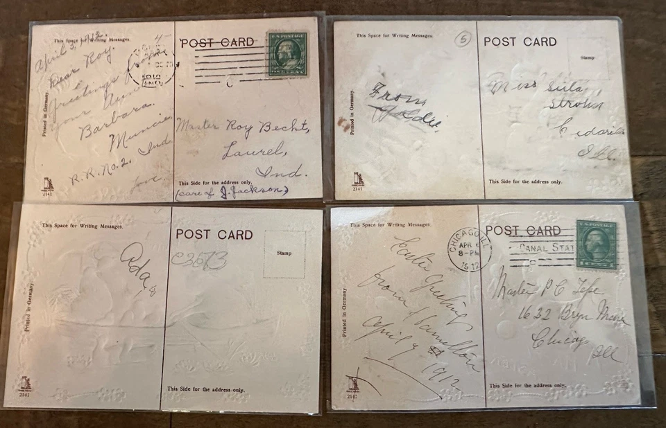 Raro ~ Lote de 4 ~ Vestidos ~ Conejos jugando béisbol ~ Tenis ~ Deportes ~ Postales de Pascua ~ Foto 2 de 2