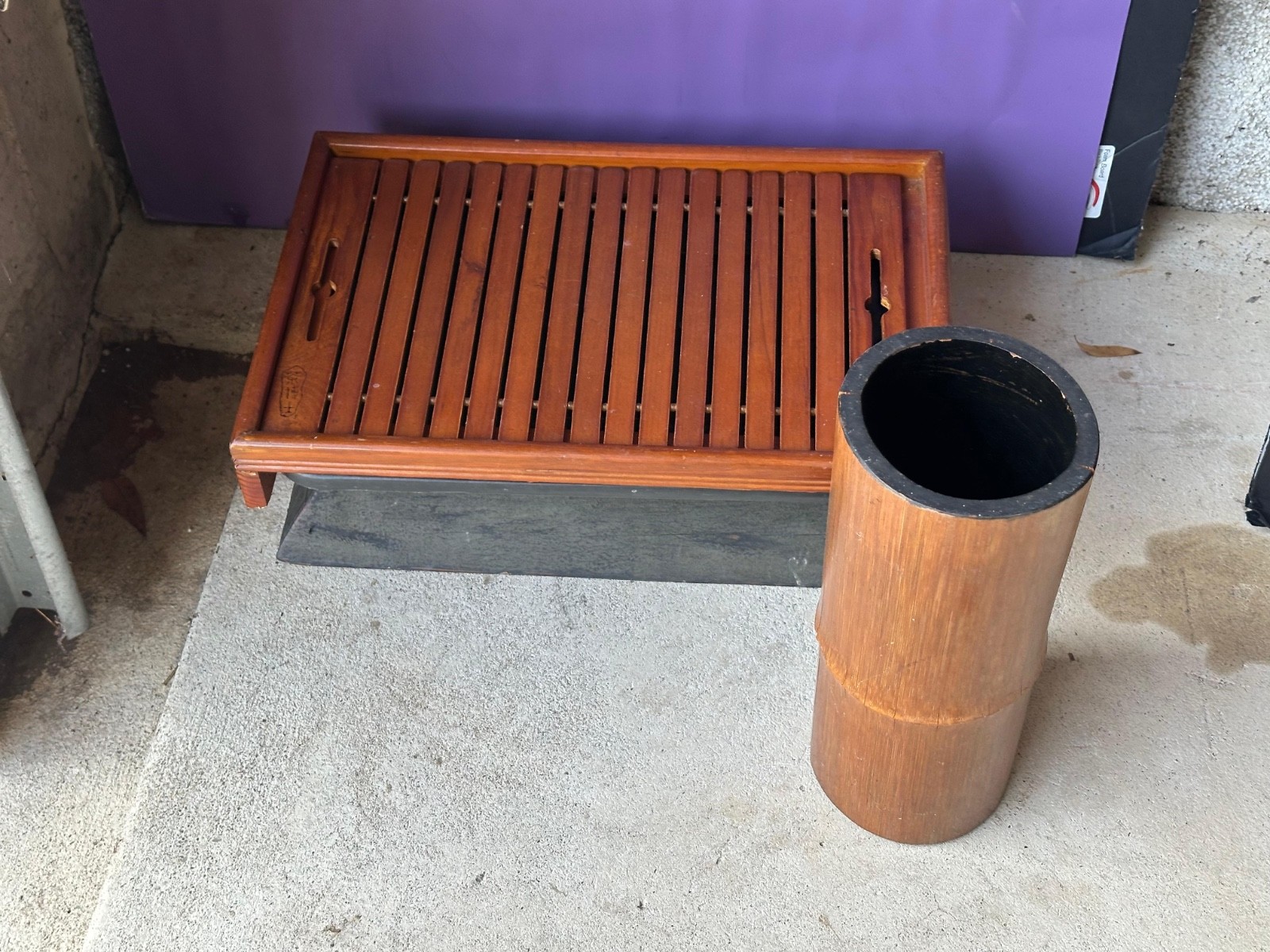 Vintage Chinese-Style Bamboo Gongfu Tea Tray & Brush Pot Holder Set