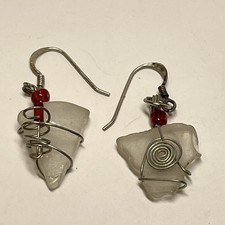 Artisan Handmade Dangle Earrings Sterling Silver Wrap 1.5" Pacific NW Sea Glass