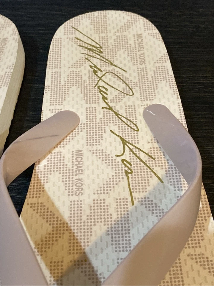 Michael Kors Womens Jet Set Sandal Size 8 Flip Flop Thong Beige Rubber MK Logo - Image 2 of 4