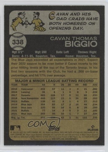 2022 Topps Heritage Cavan Biggio #338 - Zdjęcie 2 z 5