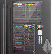 Magnetic Acrylic Dry Erase Fridge Calendar Monthly/Weekly Chore Chart 7 Markers