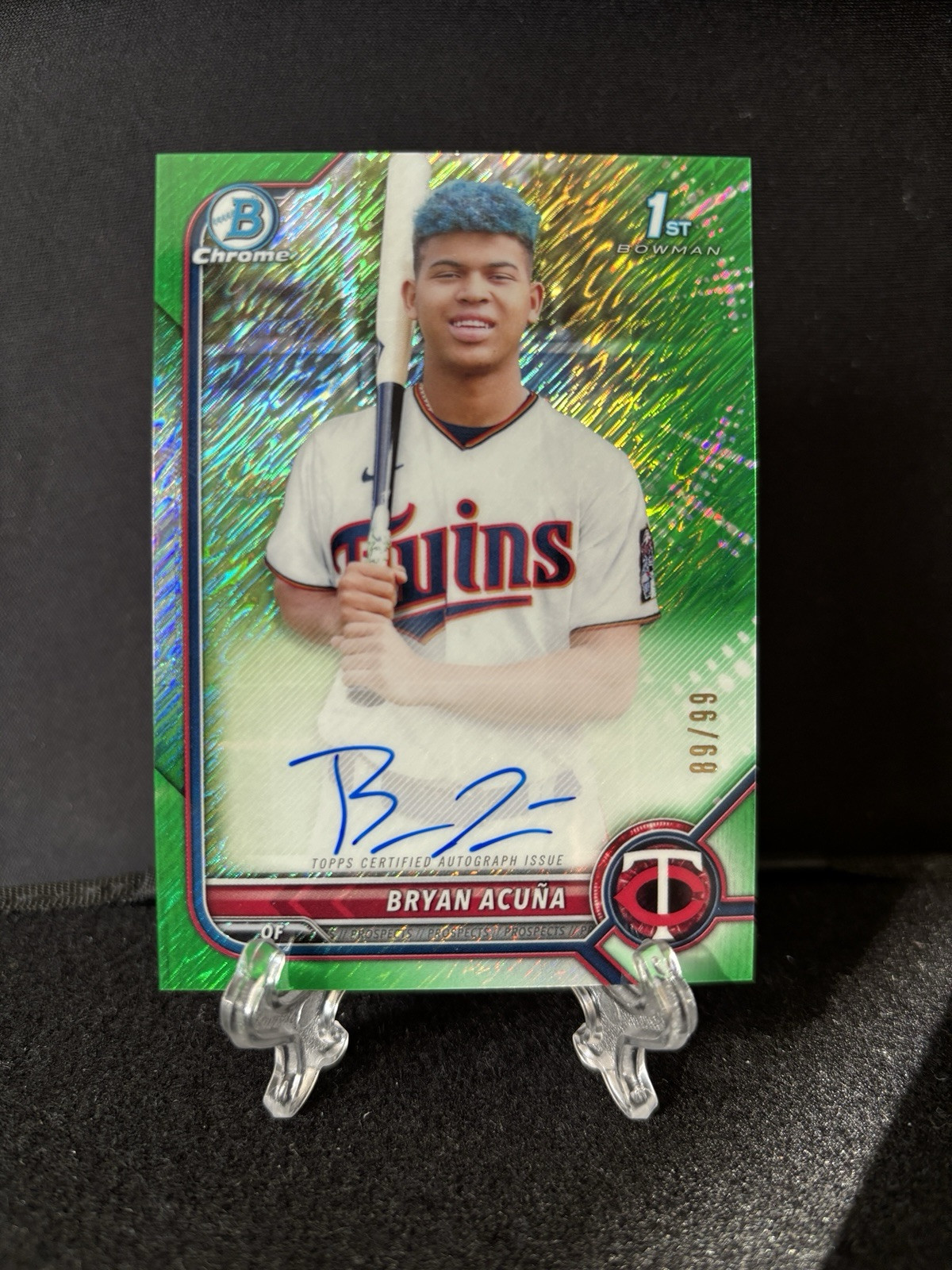 Bryan Acuna 2022 Bowman Chrome 1st Green Shimmer Autograph #89/99 #CPA-BA Twins