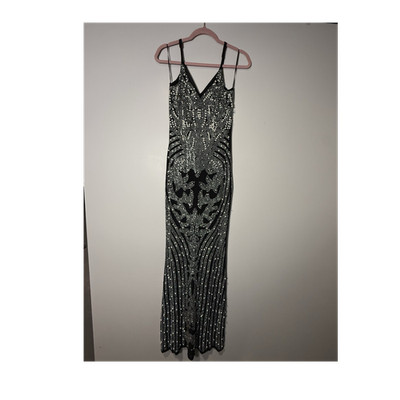 BANJUL Black Solid Rhinestone Beaded V-Neck Strappy Maxi Dress Long L | eBay BANJUL Black Solid Rhinestone Beaded V-Neck Strappy Maxi Dress Long L | eBay