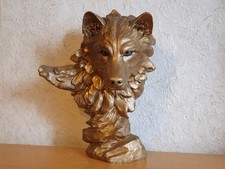 Wolfkopf Figur Skulptur Goldfarben Kunststein Wolfsbüste - Höhe ca. 20 cm