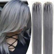 Micro Ring Loop Tip Human Hair Extensions Micro Beads Link Remy Hair Gray 18inch