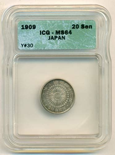 Japan Meiji Era 1909 Silver 20 Sen MS64 ICG - Picture 1 of 4