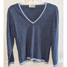 Cashmere Silk Wool Blend Sweater Size Medium Blue V-Neck See Description