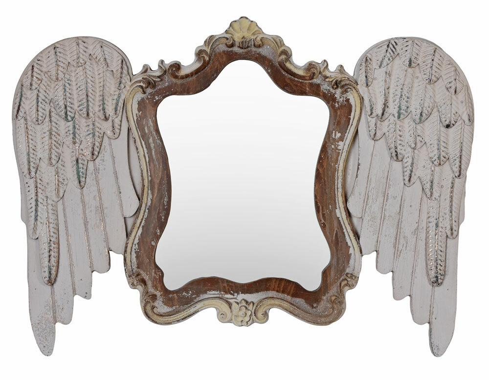 Miroir Mural Antique Palazzo INT - Forme Ailes D'ange - Bois Blanc - 80x60 Cm