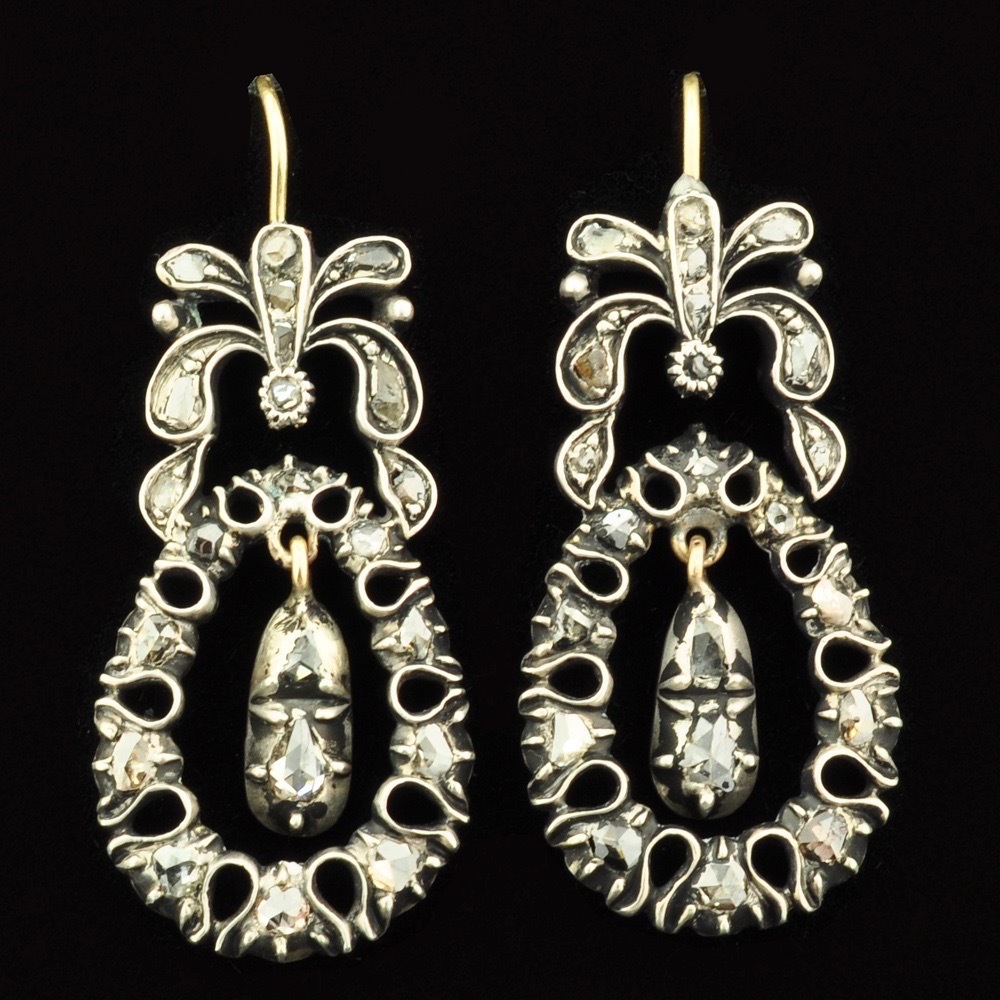 Rose Cut Diamond 15K Gold Silver Earrings eBay