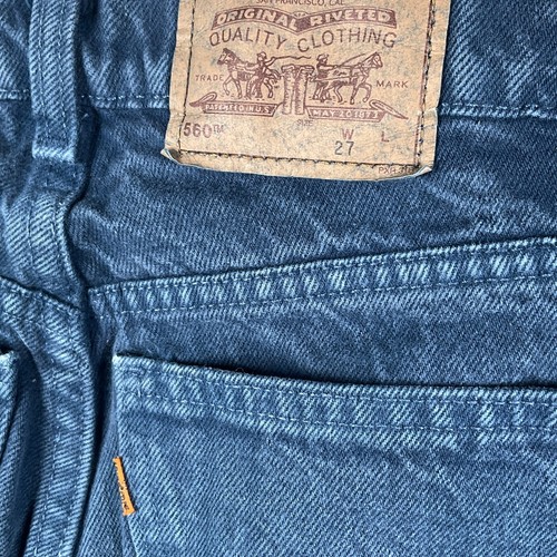 Levis 560 Jeans Boys 27W x 23L Blue Husky Straight Leg Orange Tab Bat Wing VTG - Picture 5 of 12