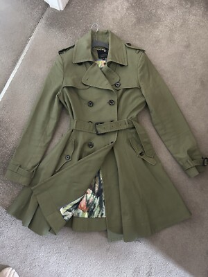 Ted Baker Coat Ladies Double Breasted Time Trench Mac Coat Size Khaki  Green UK