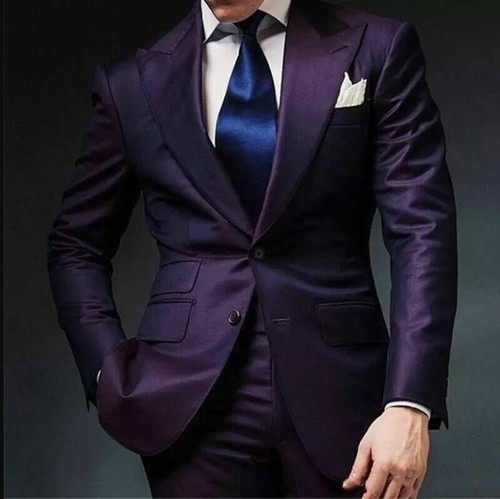 Dark Purple Men Suit Peak Lapel Tuxedo Party Prom Dinner Formal Suit Custom - Picture 2 of 8