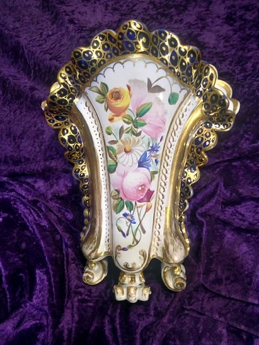 9.75" French Porcelain Ruffled Fan Vase Cobalt Blue Gold Gilt Hand Painted Nice! - Picture 24 of 24