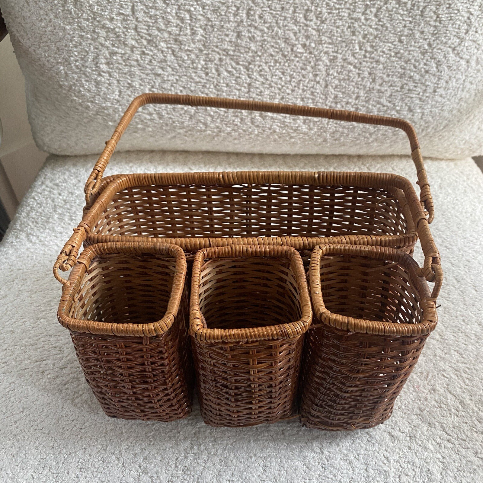 VTG Woven Wicker Cutlery Caddy Napkins Utensil Holder Handled Basket Tote