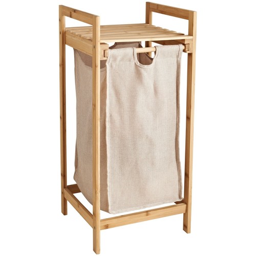 Natural Bamboo Laundry Basket with Removable Pull-Out Bag and Storage Shelf - Picture 3 of 3