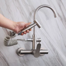 Commercial Sink Faucet Wall Mount 360?? Rotation Kitchen Faucet Stainless Steel