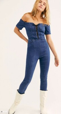 NWT $398 Free People x 3x1 NYC Denim Camille Lace Up Jumpsuit Simone Sz S