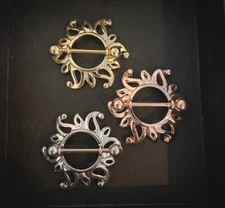 PAIR Swirling Sun Nipple Ring Shields Body Jewelry Pierced - Only Rose Gold Left