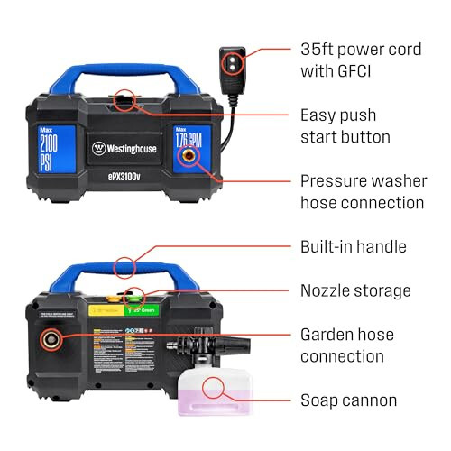 Lavadora a presión eléctrica Westinghouse ePX3100v, 2100 PSI máx. 1,76 GPM, construida - Imagen 5 de 10