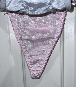 VTG Gilligan & O’Malley Satin Thongs 3 Pack  Medium M 6 Pink Gray Floral Sexy