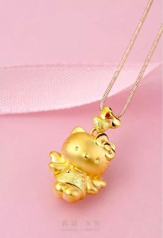 Adorable 3D Bow Hello Kitty Cat Kitten 14k Gold GP Pendant
