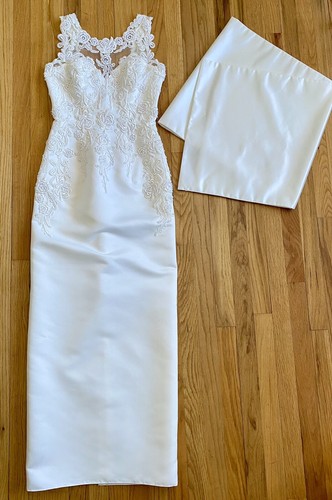 Vintage 3pc Sheath Wedding Dress *Size 8* GLORIA VANDERBILT 90s Illusion Gown - Picture 6 of 16
