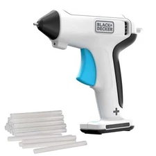 BLACK DECKER Cordless Glue Gun Quick Heat Up 25 Min Runtime LED Light 20 Sticks