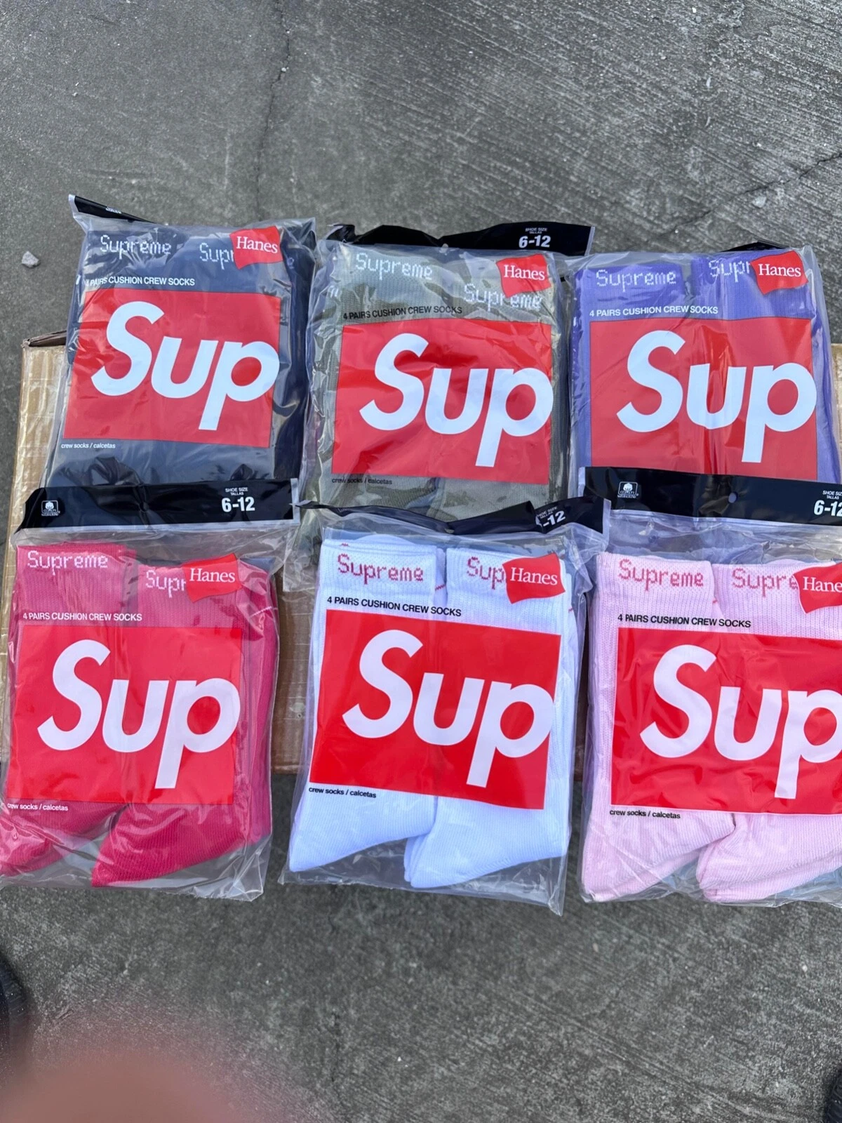 Lot de 6 authentiques   24 paires de chaussettes Supreme Hanes blanc/noir/rose/violet/rouge/olive