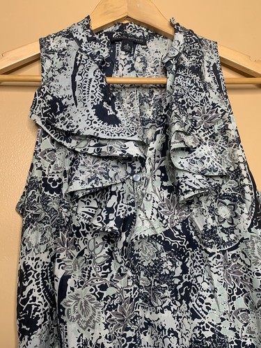 Banana Republic Women's Size Small Top Ruffle Neck Paisley Sleeveless Tie Waist - Picture 8 of 18