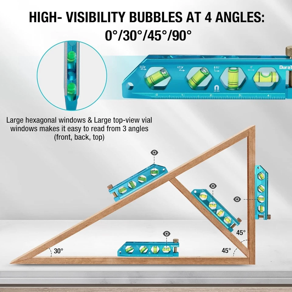 Juego de herramientas de nivel de 3 piezas DURATECH, nivel de torpedo magnético incluido 2,5", 6,25", 8" Foto 3 de 4