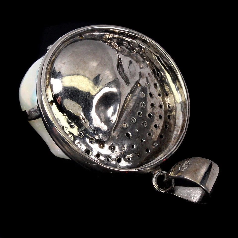 925 Pendente Argento Sterling Rotondo Zaffiro Blu Perla Gemma Gioielli Fatto - Immagine 3 di 4