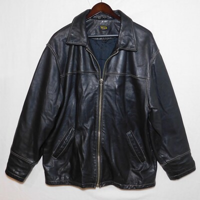 Vintage 1990s FINK Classics Heavy Black Leather Motorcycle Jacket Coat Men's L