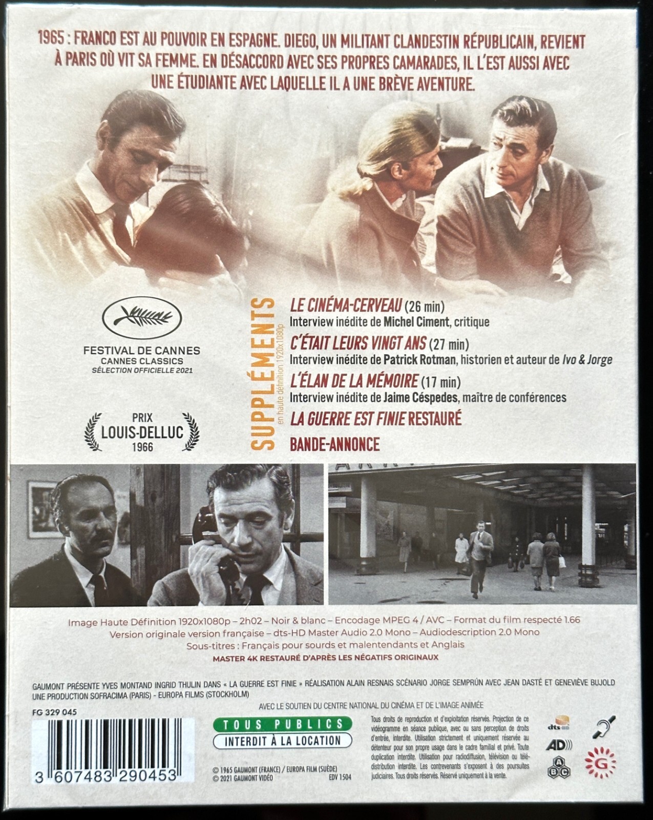 La Guerre est Finie (The War is Over) (bluray) Gaumont w/slipcover