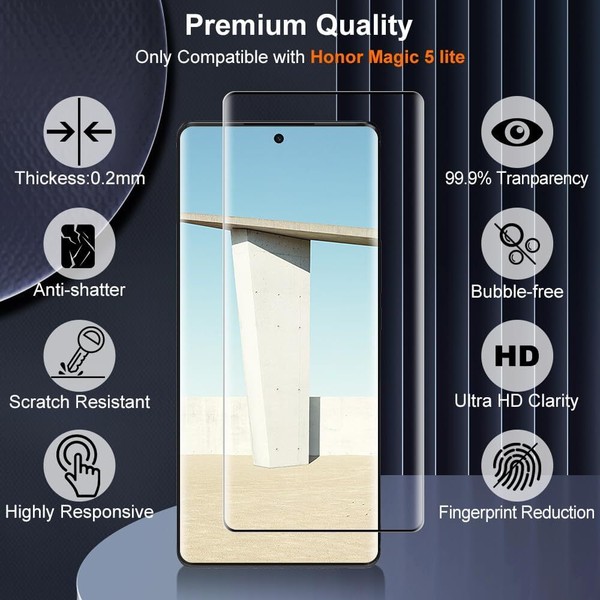 Tempered Glass Screen Protector For Honor Magic 5 Lite  5 Pro Curved Full Cover - image 2