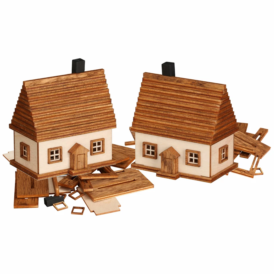 Bastelset Bausatz Seiffener Volkskunst Erzgebirgshäuschen Holz 2 Stück teilig
