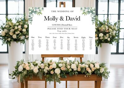 Hochzeitstisch Sitzplan Eukalyptus Grünzeug personalisiert Hochzeit Sitzplan