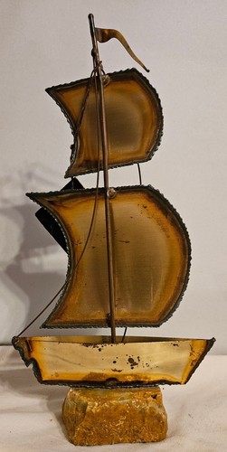 Vintage Mario Jason Segelboot Skulptur signiert Brutalist Bronze Messing/Onyx - Bild 12 von 12