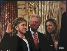 Hillary Bill Clinton Signed 11x14 Photo POTUS BAS A10745